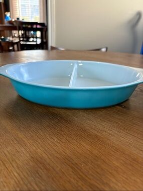 1960’s Pyrex Turquoise Divided Casserole Dish